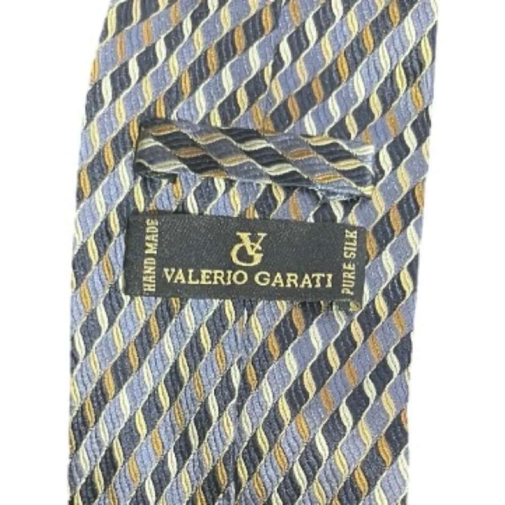 Classic Striped Mens Silk Tie in Blue and Gold